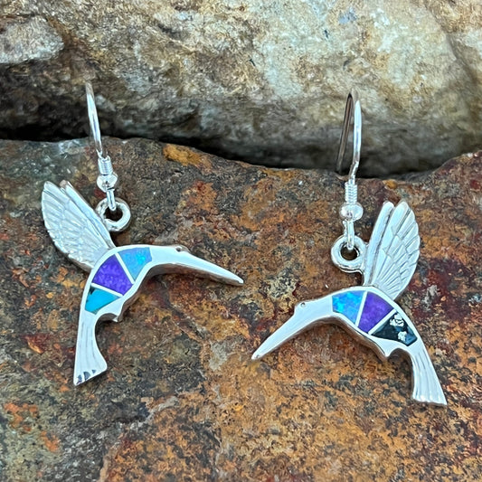 David Rosales Shalako Inlaid Sterling Silver Earrings Hummingbird