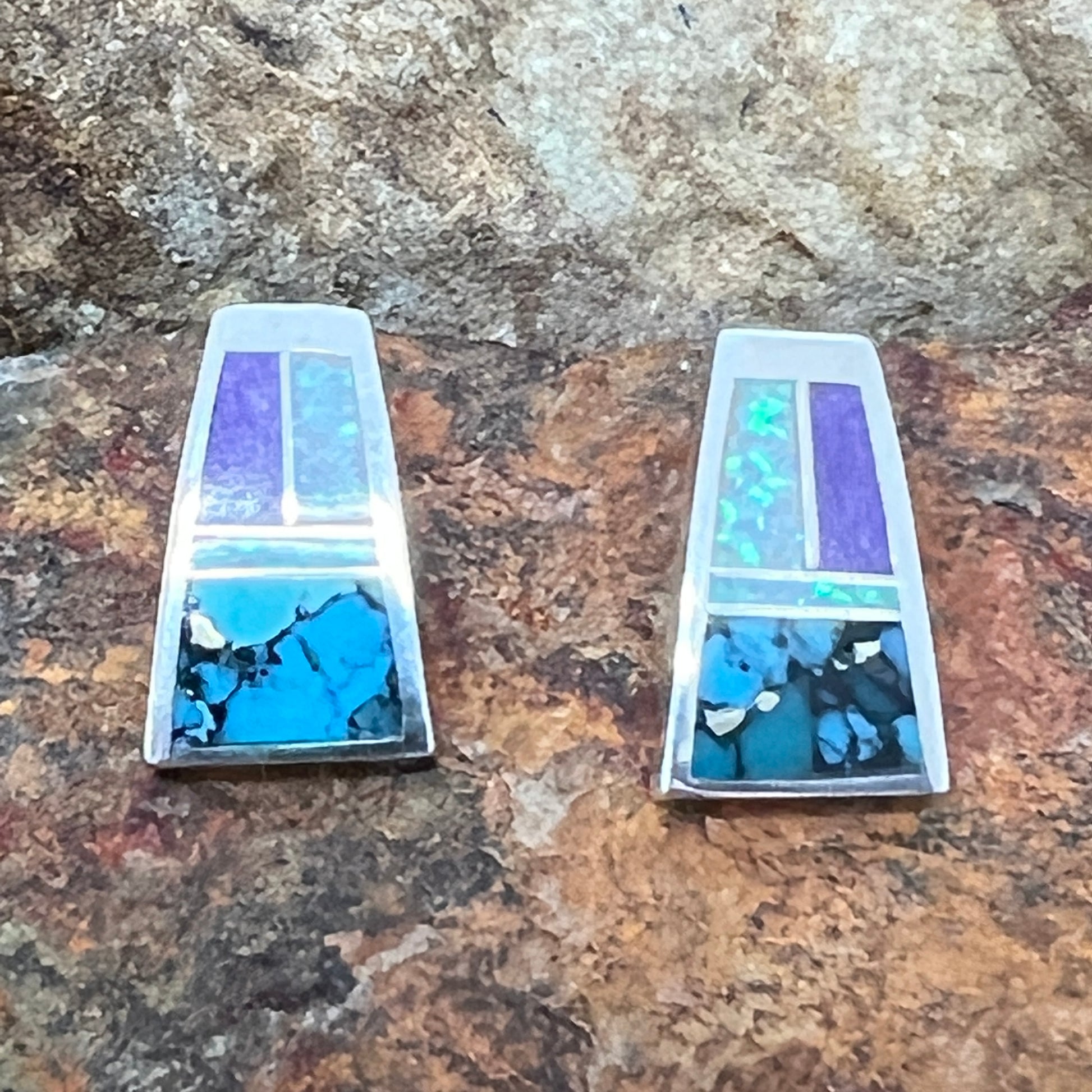 David Rosales Shalako Inlaid Sterling Silver Earrings