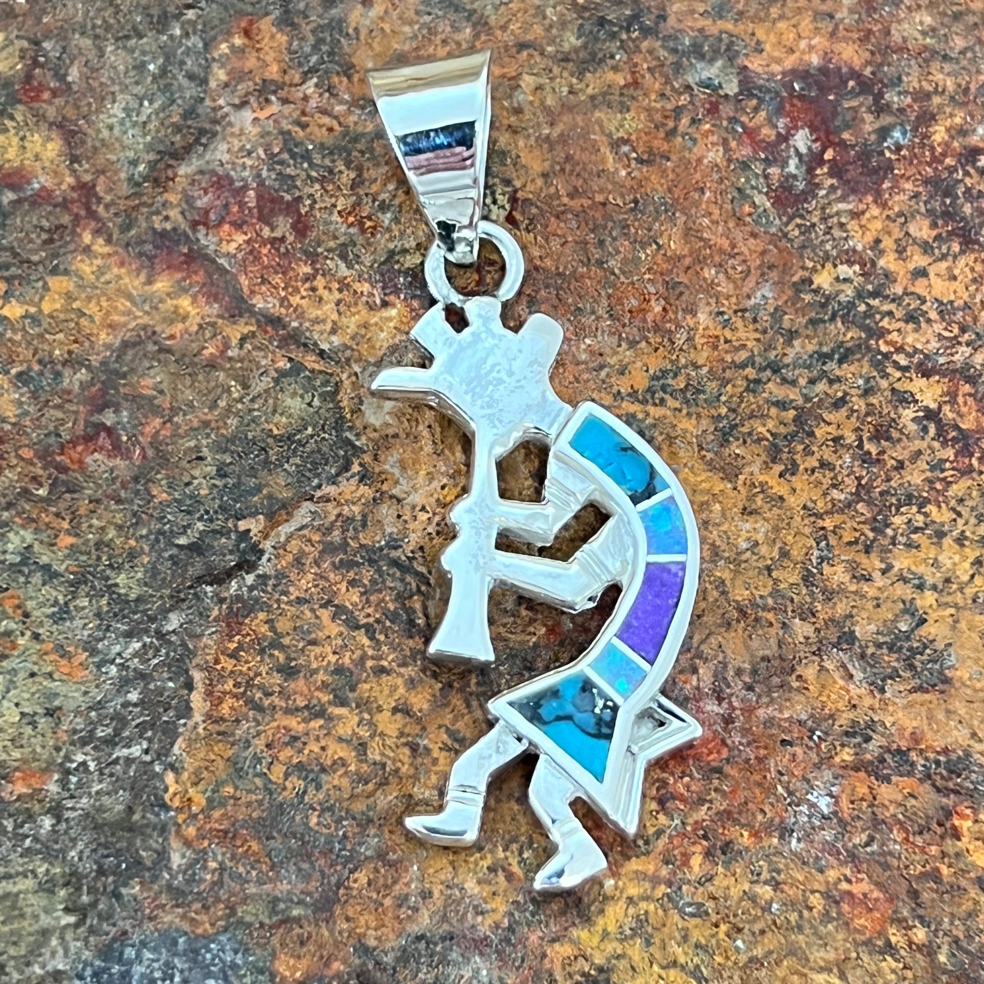 David Rosales Shalako Inlaid Sterling Silver Pendant Kokopelli