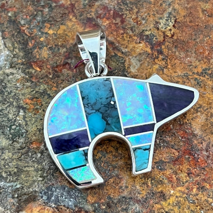 David Rosales Shalako Inlaid Sterling Silver Pendant Bear