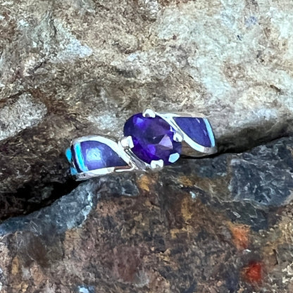 David Rosales Shalako Inlaid Sterling Silver Ring w/ Amethyst