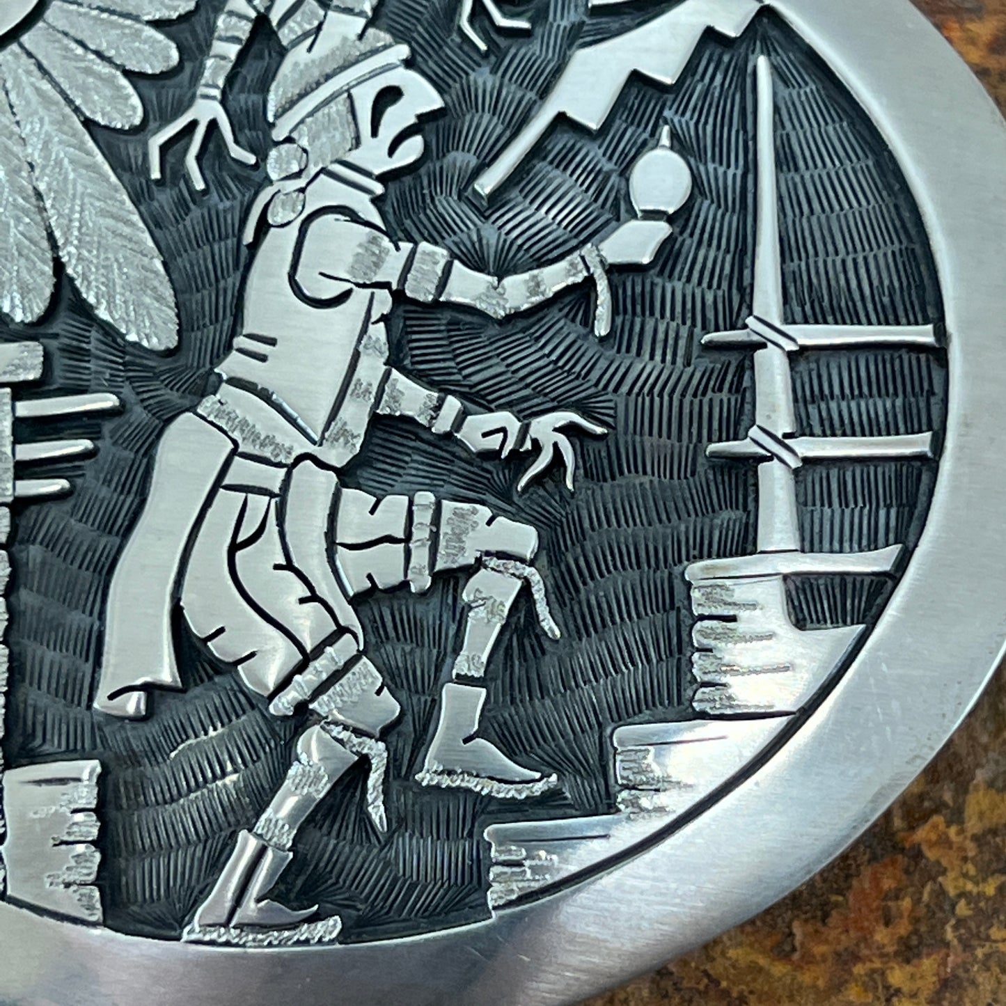 Vintage Hopi Overlay Sterling Silver Buckle by Eddison Wadsworth Soohafyah - Estate Jewelry