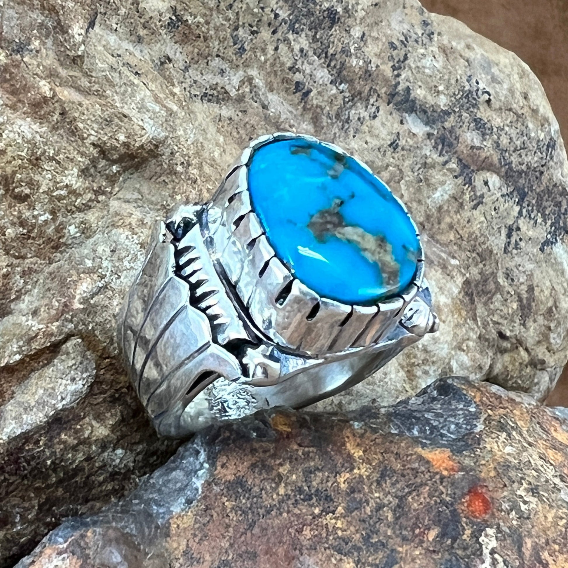 Bisbee Turquoise Sterling Silver Ring by Billy Jaramillo Size 11.5