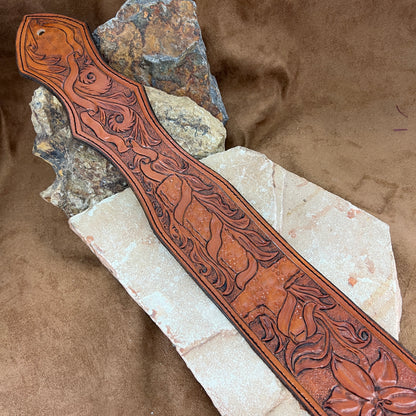 Hand Tooled Leather Garden Cross Guitar Strap by Stephen Vaughn Leatherworks