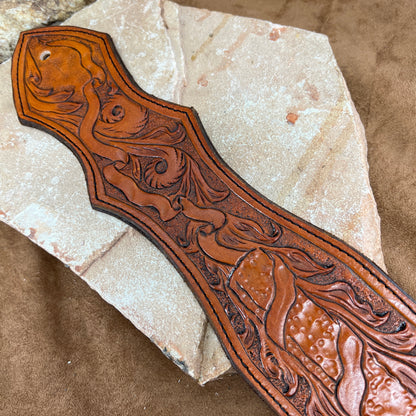 Hand Tooled Leather Garden Cross Guitar Strap by Stephen Vaughn Leatherworks