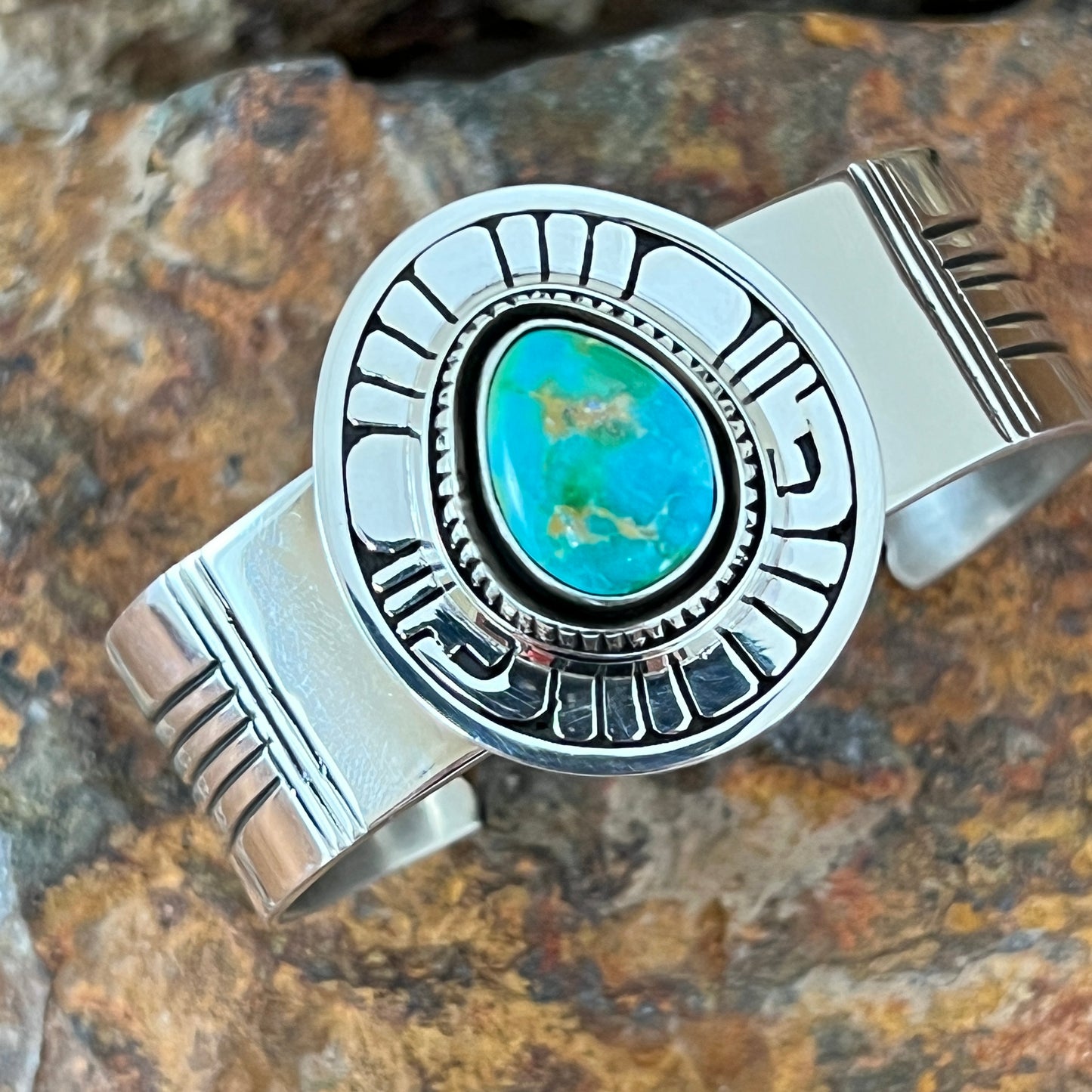 Sonoran Turquoise Sterling Silver Bracelet by Leonard Nez