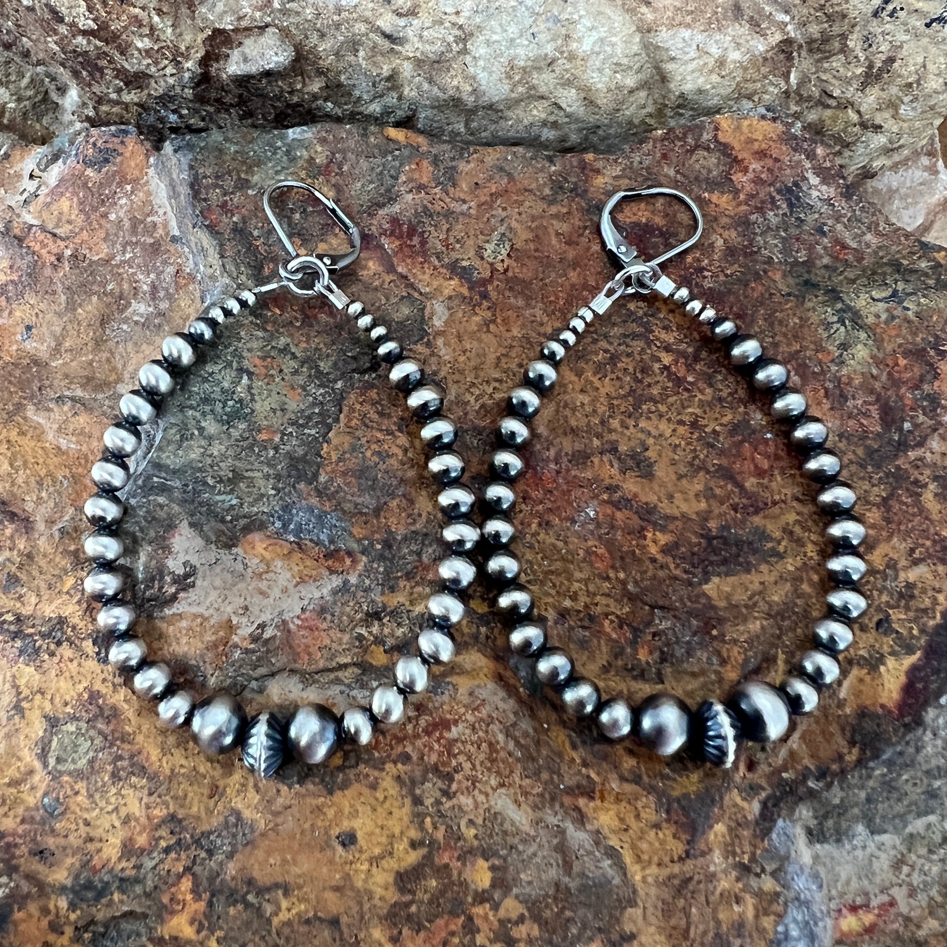 Sterling Silver Beaded Earrings Hoops