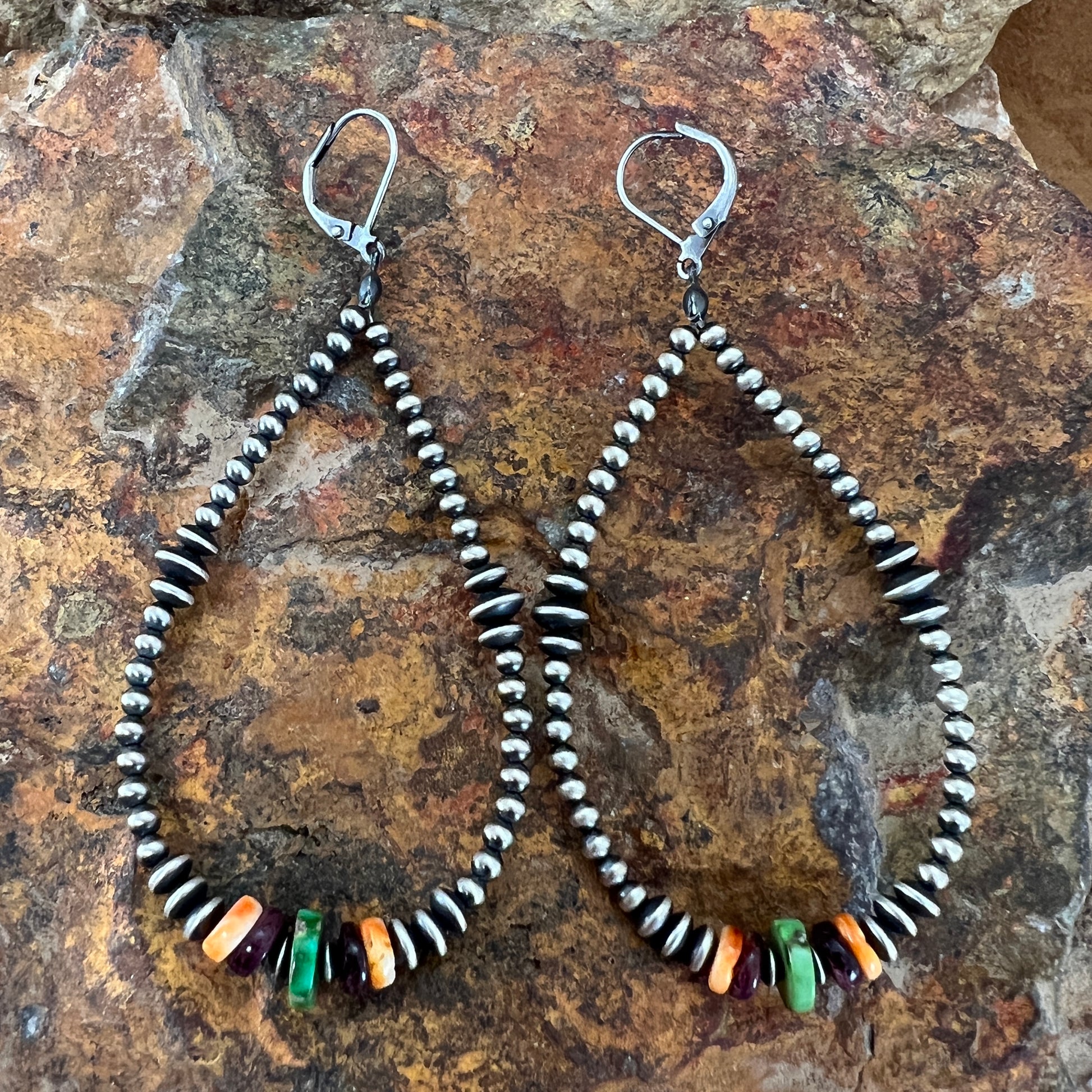 Sterling Silver Multi Stone Beaded Earrings Hoops