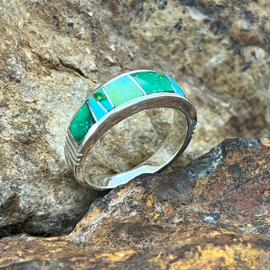 David Rosales Sonoran Gold Turquoise Inlaid Sterling Silver Ring