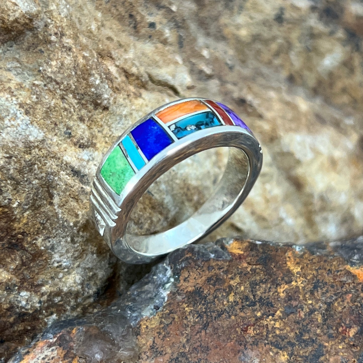 David Rosales Indian Summer Inlaid Sterling Silver Ring