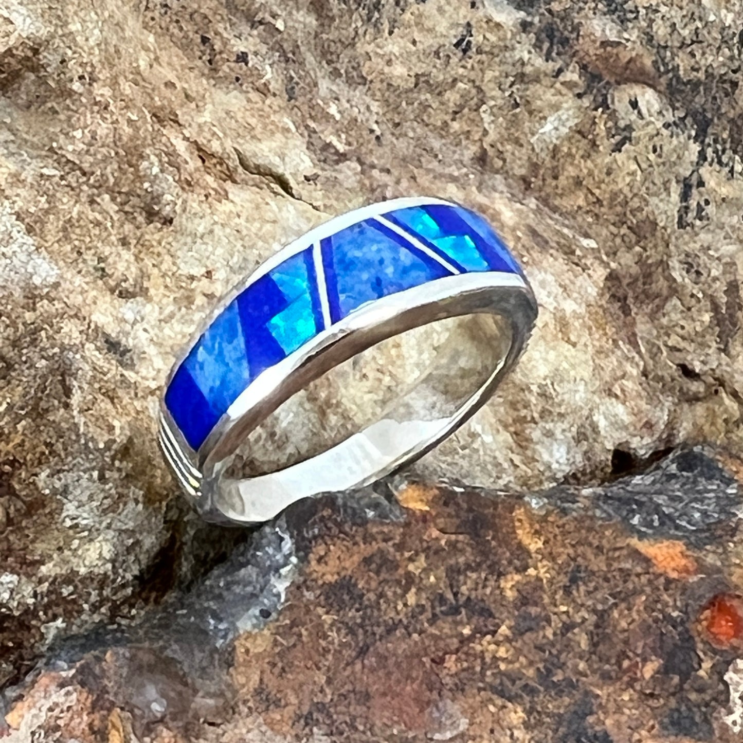 David Rosales Blue Sky Inlaid Sterling Silver Ring