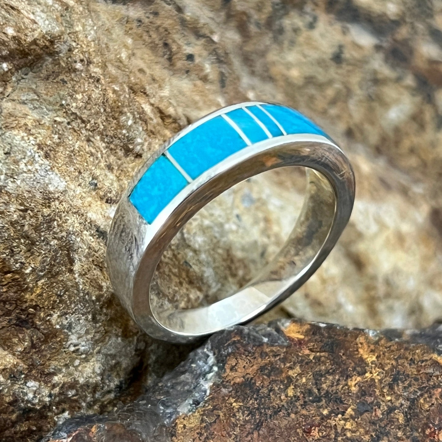 David Rosales Arizona Blue Inlaid Sterling Silver Ring