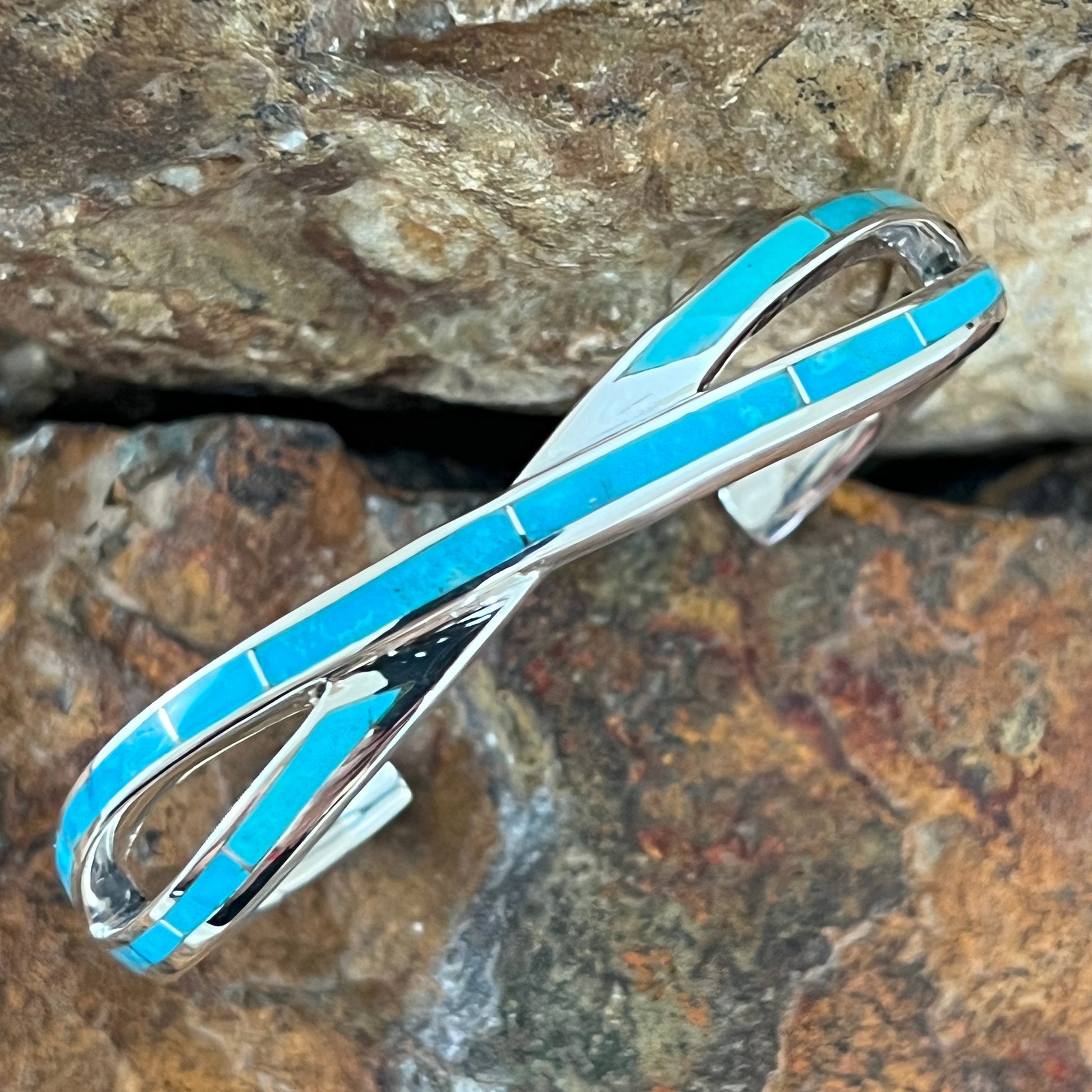 David Rosales Arizona Blue Inlaid Sterling Silver Bracelet