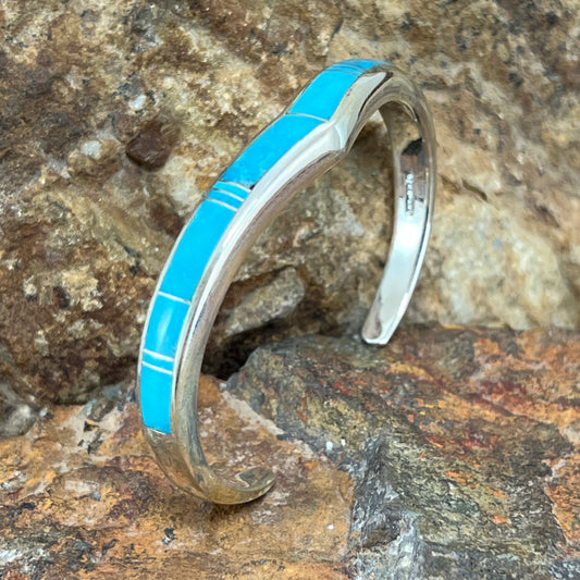 David Rosales Arizona Blue Inlaid Sterling Silver Bracelet