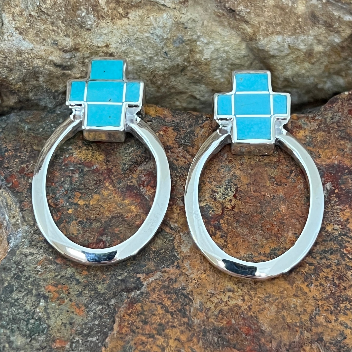 David Rosales Arizona Blue Inlaid Sterling Silver Earrings