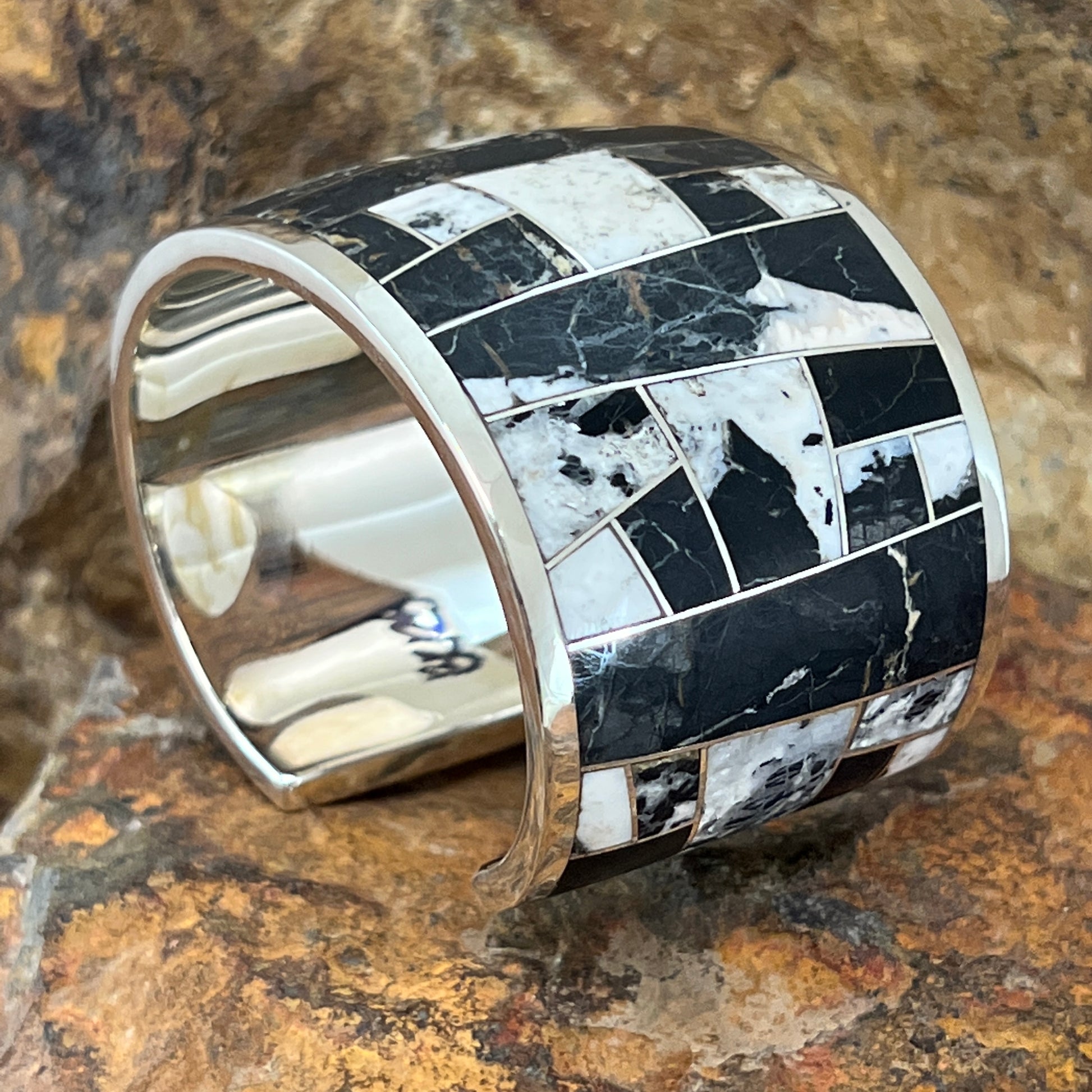 David Rosales White Buffalo Inlaid Sterling Silver Bracelet