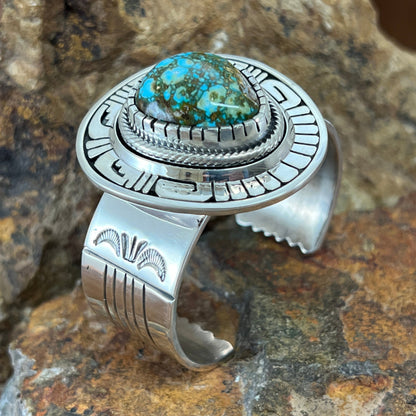 Kingman Turquoise Sterling Silver Bracelet by Leonard Nez