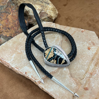 David Rosales Turquoise Creek Fancy Inlaid Sterling Silver Bolo Tie