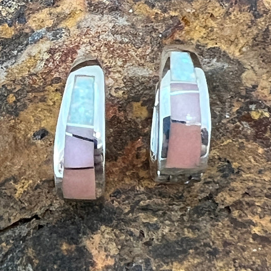 David Rosales Make Me Blush Inlaid Sterling Silver Earrings Huggie