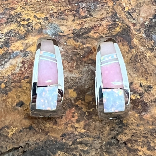 David Rosales Make Me Blush Inlaid Sterling Silver Earrings Huggie