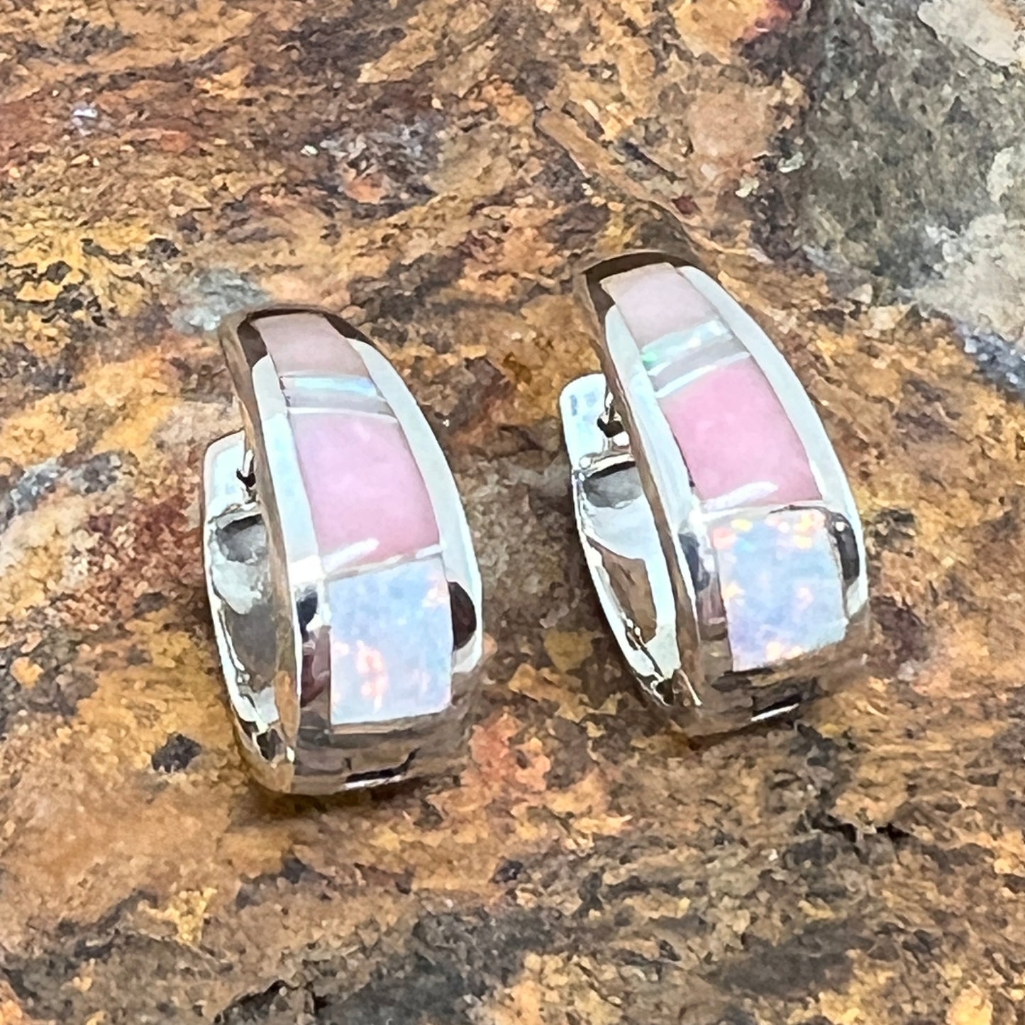 David Rosales Make Me Blush Inlaid Sterling Silver Earrings Huggie