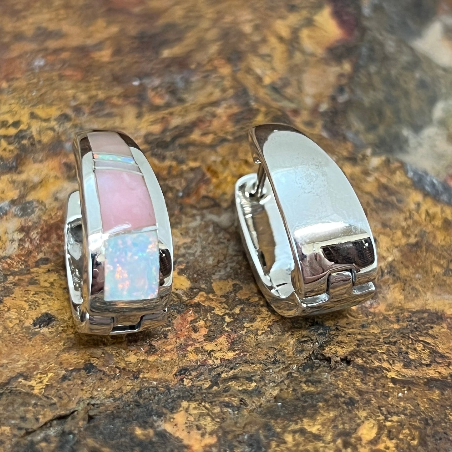 David Rosales Make Me Blush Inlaid Sterling Silver Earrings Huggie