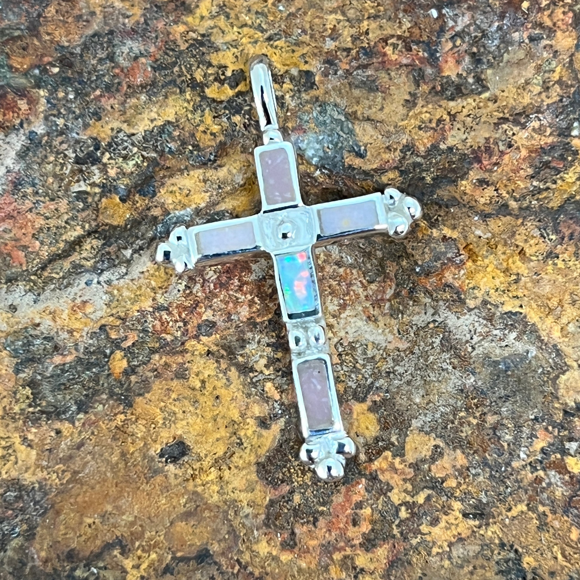 David Rosales Make Me Blush Inlaid Sterling Silver Pendant Cross