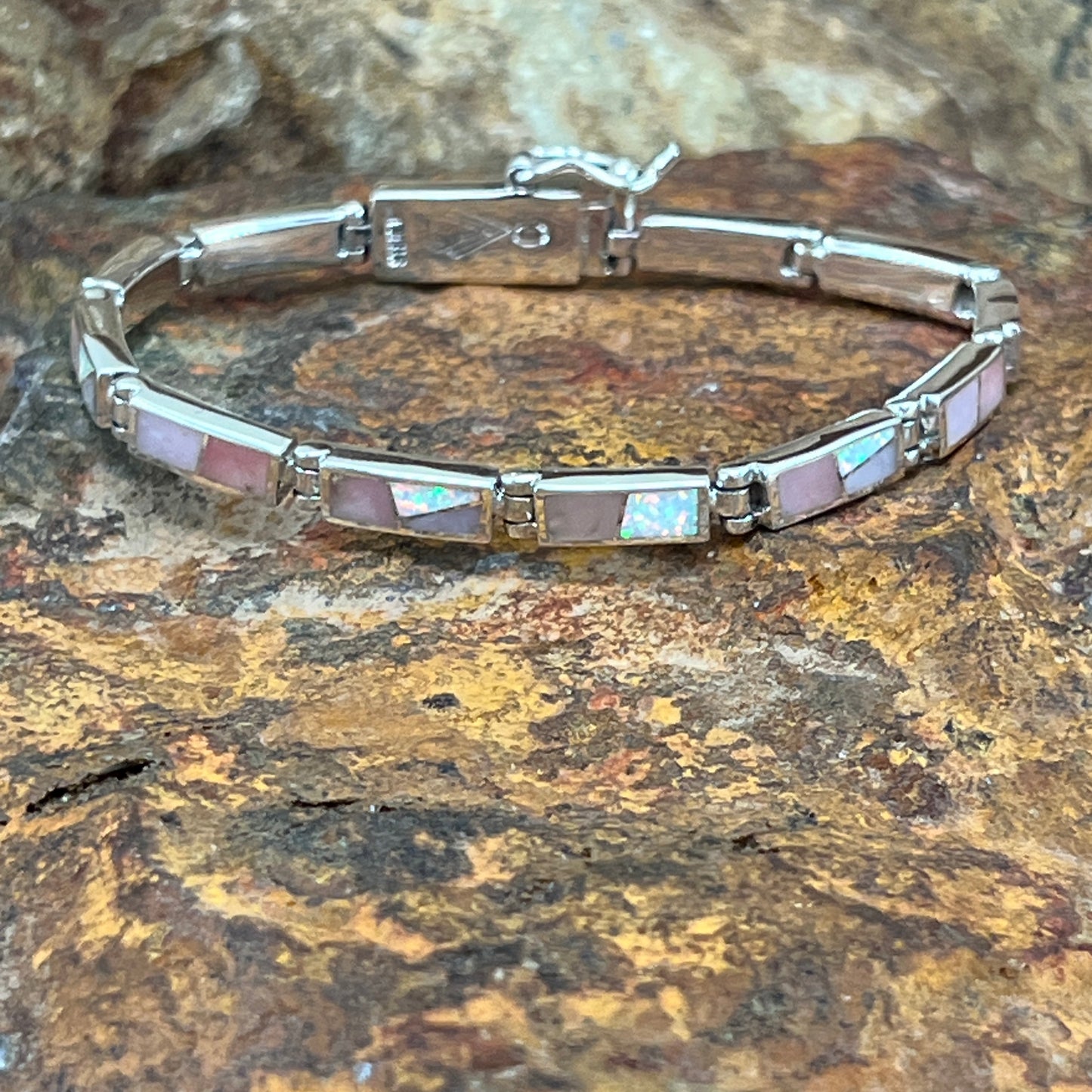 David Rosales Make Me Blush Inlaid Sterling Silver Link Bracelet