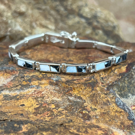 David Rosales White Buffalo Inlaid Sterling Silver Link Bracelet