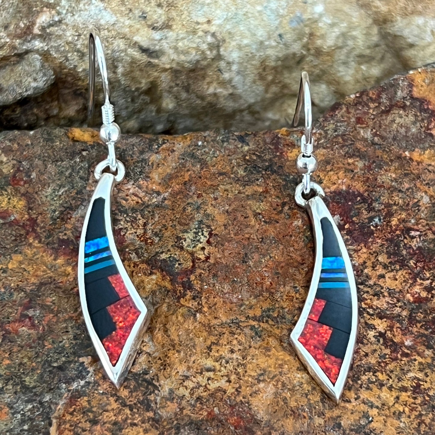 David Rosales Red MoonInlaid Sterling Silver Earrings