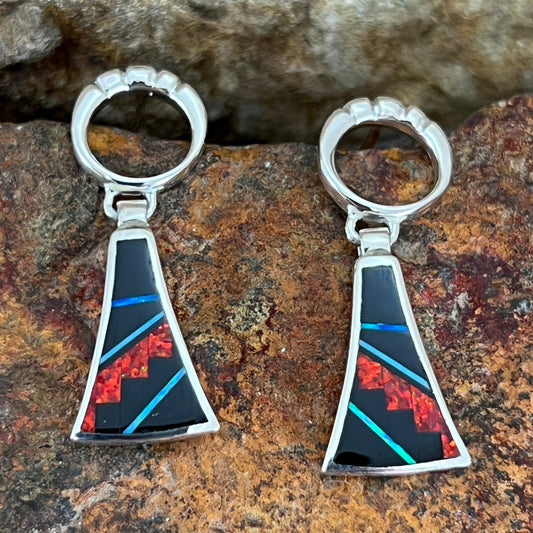 David Rosales Red Moon Inlaid Sterling Silver Earrings