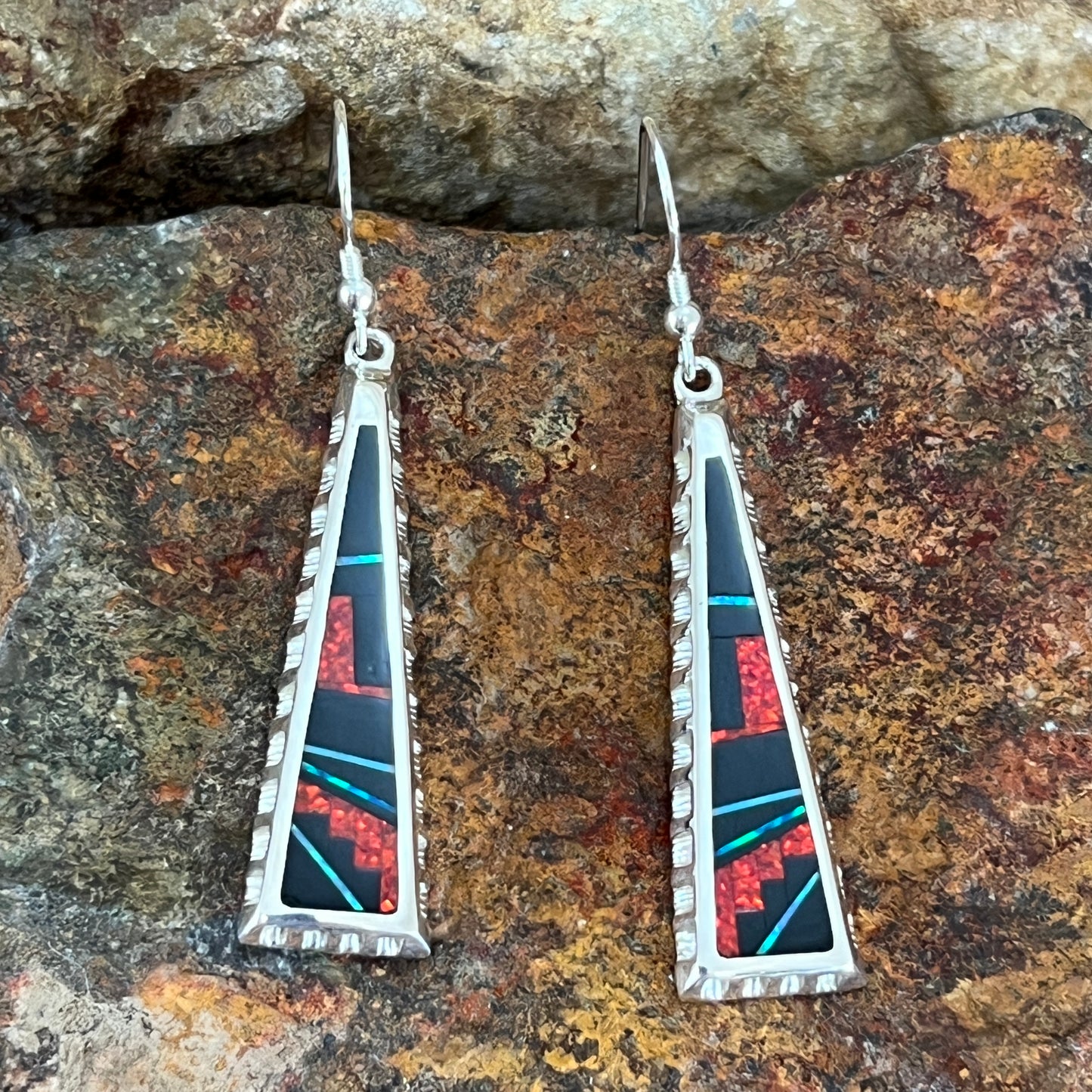 David Rosales Red Moon Inlaid Sterling Silver Earrings