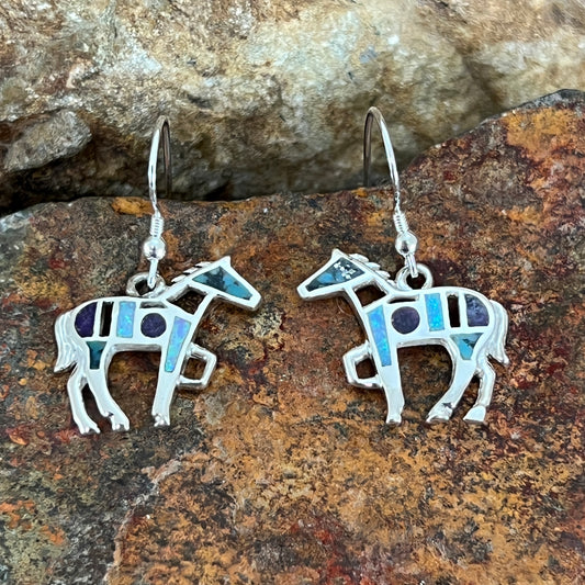 David Rosales Shalako Inlaid Sterling Silver Earrings Horse