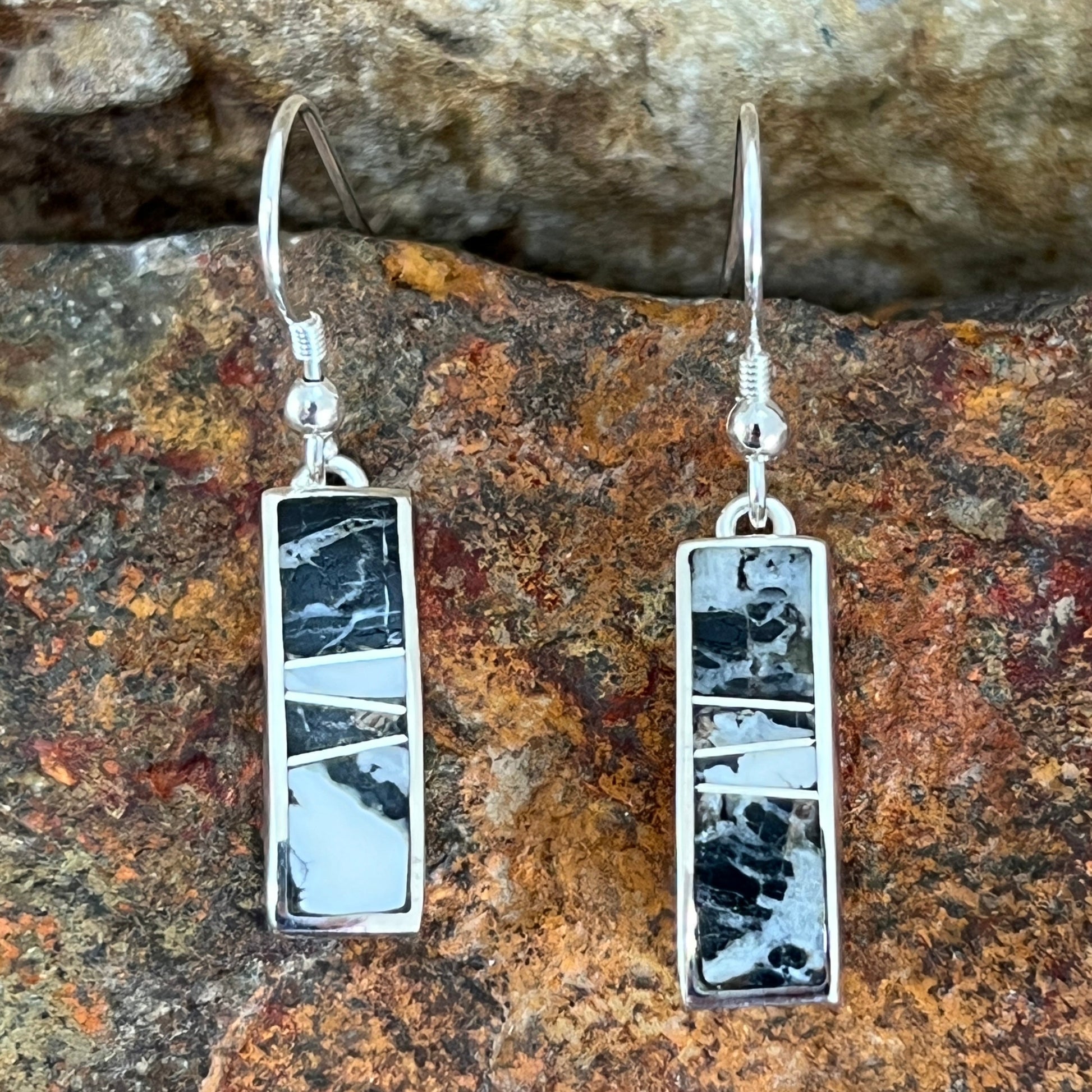 David Rosales White Buffalo Inlaid Sterling Silver Earrings