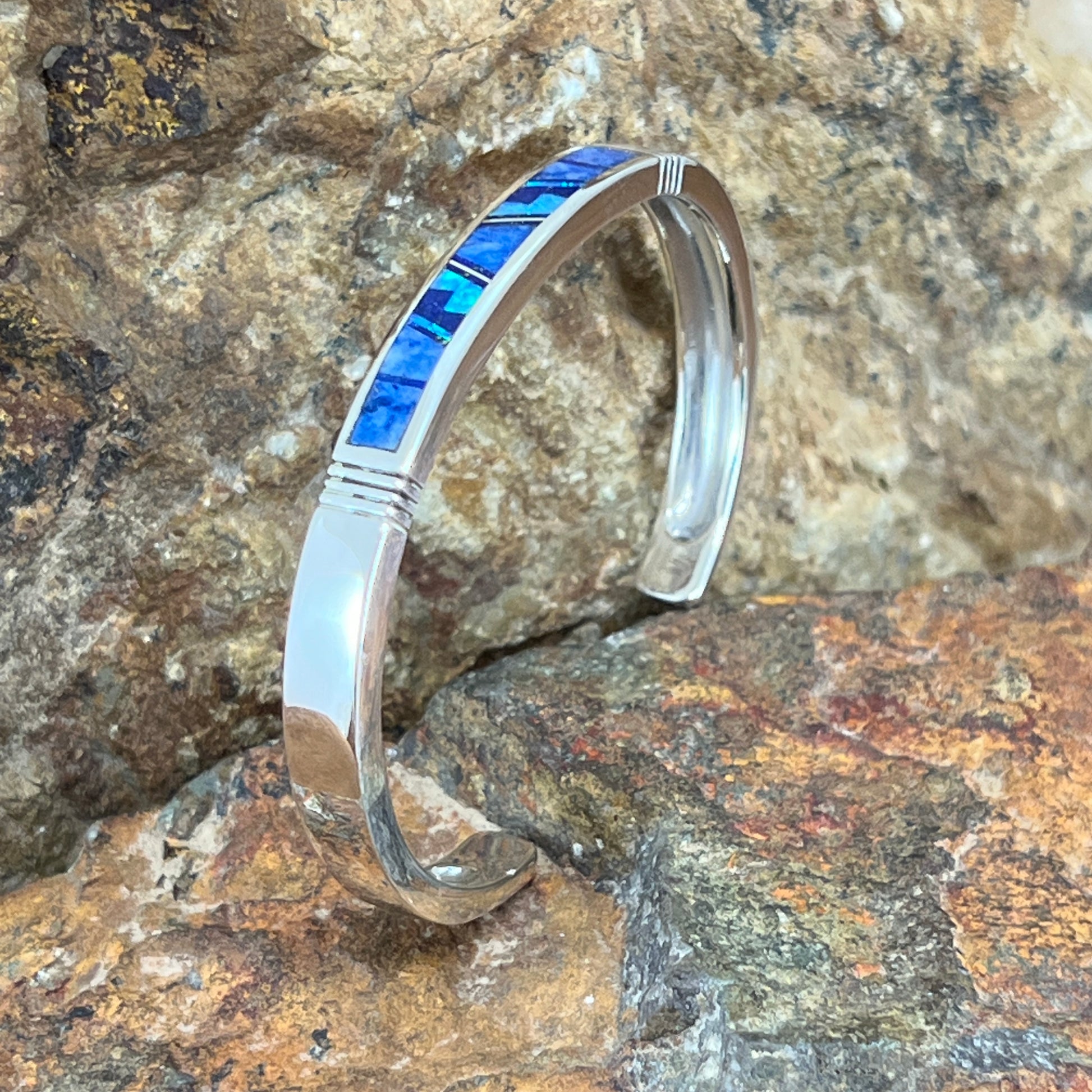 David Rosales Blue Sky Fancy Inlaid Sterling Silver Bracelet