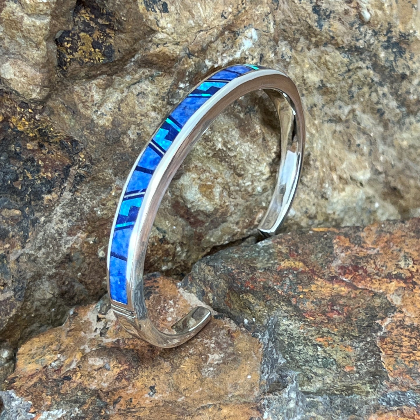 David Rosales Blue Sky Inlaid Sterling Silver Bracelet