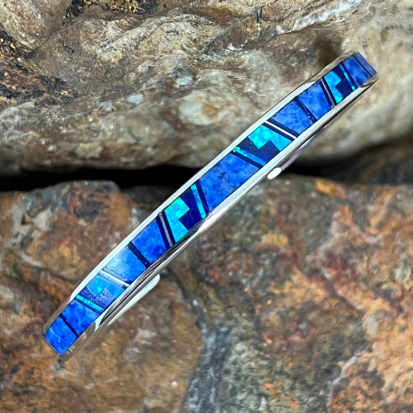 David Rosales Blue Sky Inlaid Sterling Silver Bracelet