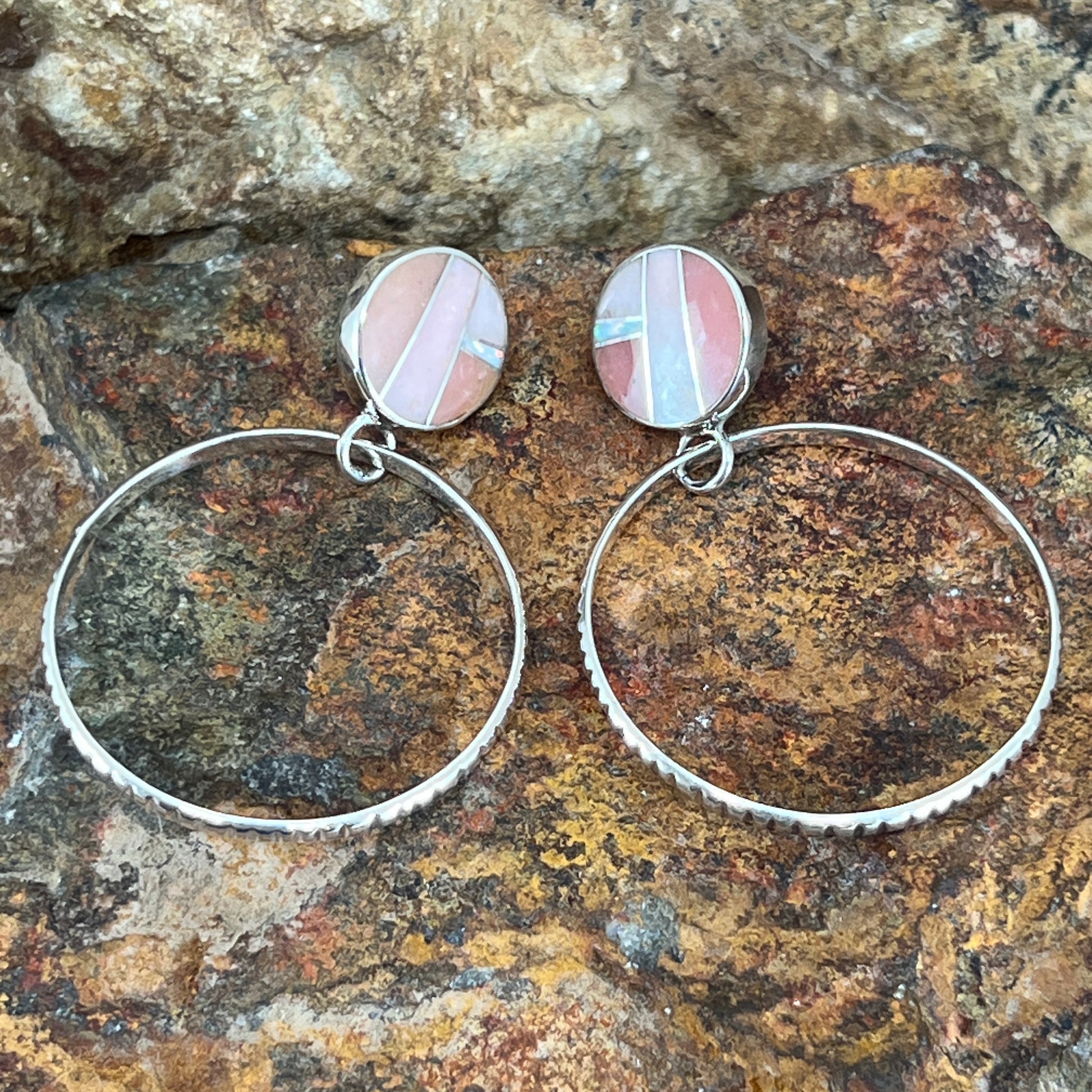 David Rosales Make Me Blush Inlaid Sterling Silver Earrings Hoops