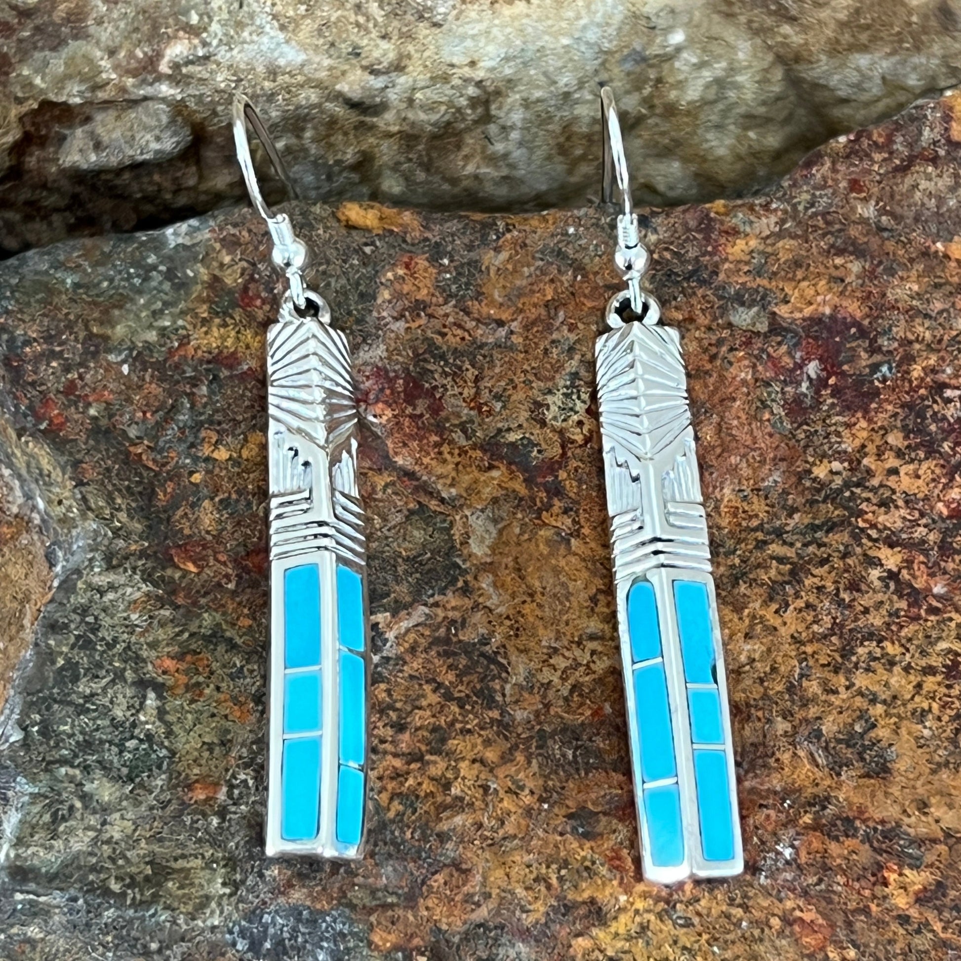 David Rosales Arizona Blue Inlaid Sterling Silver Earrings