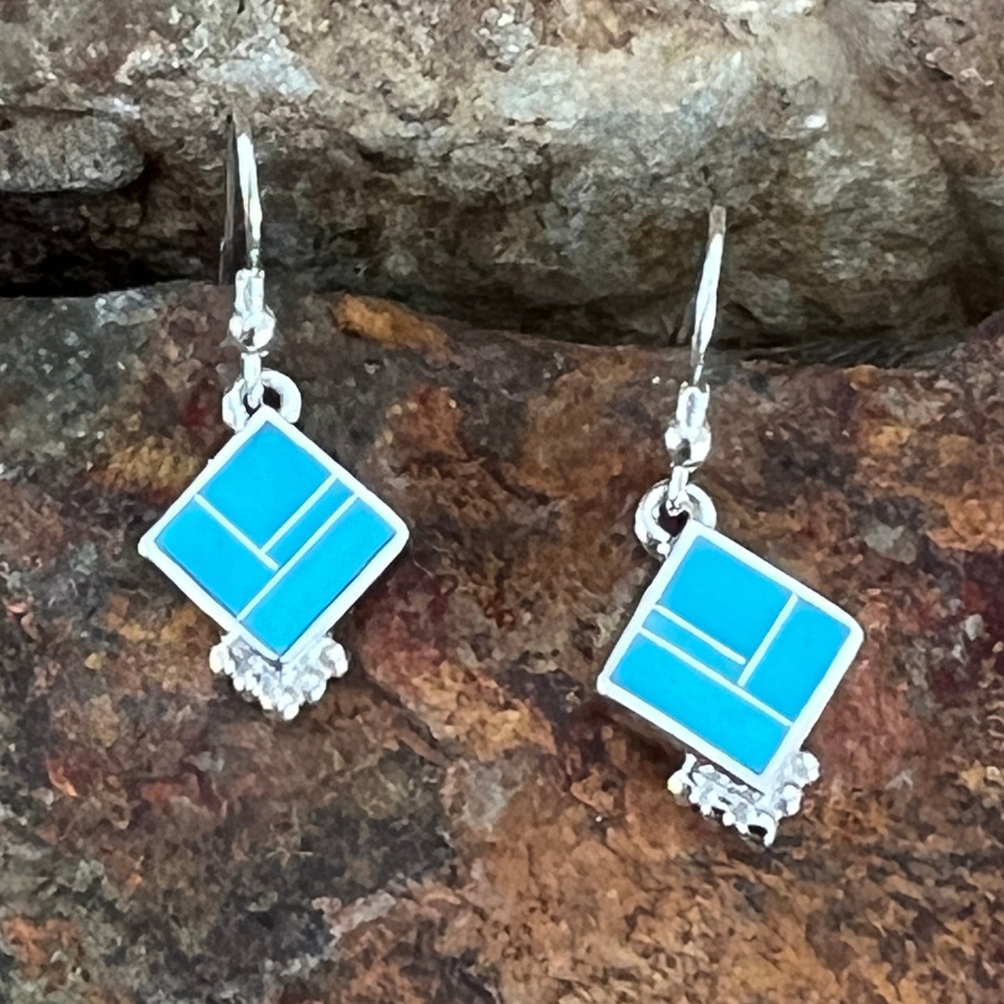 David Rosales Arizona Blue Inlaid Sterling Silver Earrings