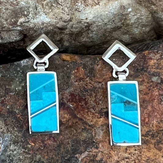 David Rosales Arizona Blue Two-Tone Inlaid Sterling Silver Earrings