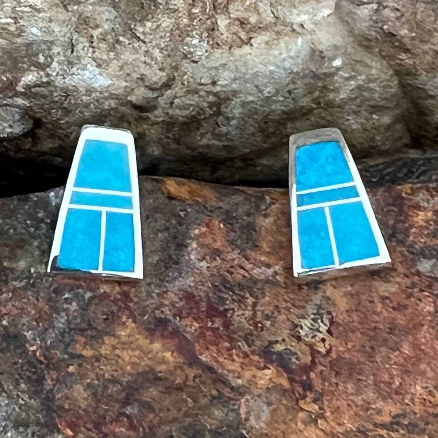 David Rosales Arizona Blue Inlaid Sterling Silver Earrings