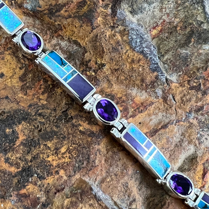 David Rosales Shalako Inlaid Sterling Silver Big Link Bracelet w/ Amethyst