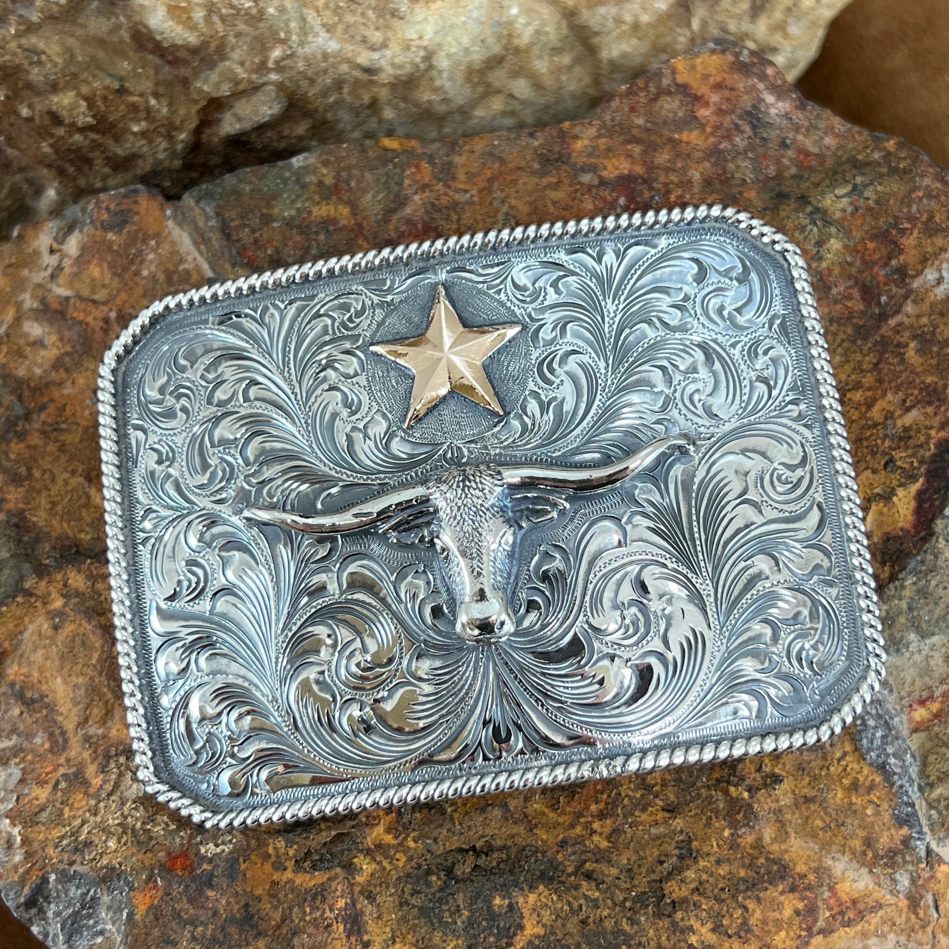 Vogt Silversmiths Longhorn Star Trophy 3 /1/2" Belt Buckle