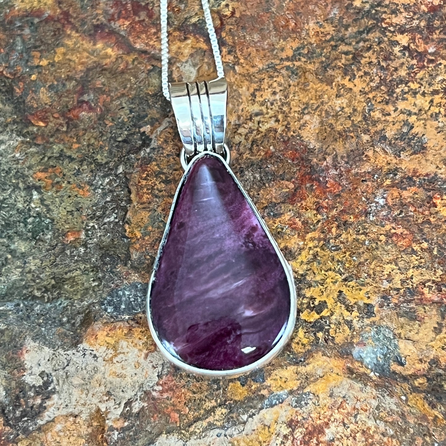 Purple Spiny Oyster Sterling Silver Pendant by Wil Denetdale