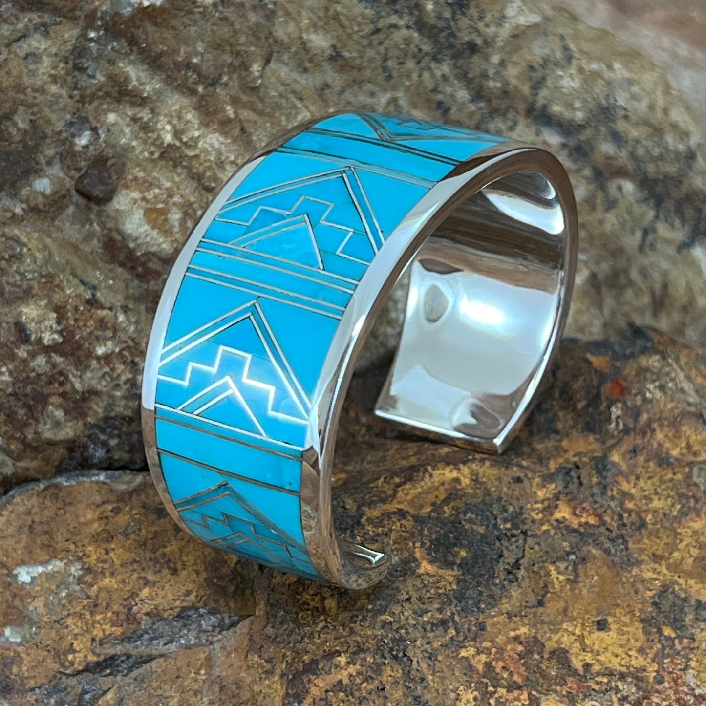 David Rosales Arizona Blue Fancy Inlaid Sterling Silver Bracelet