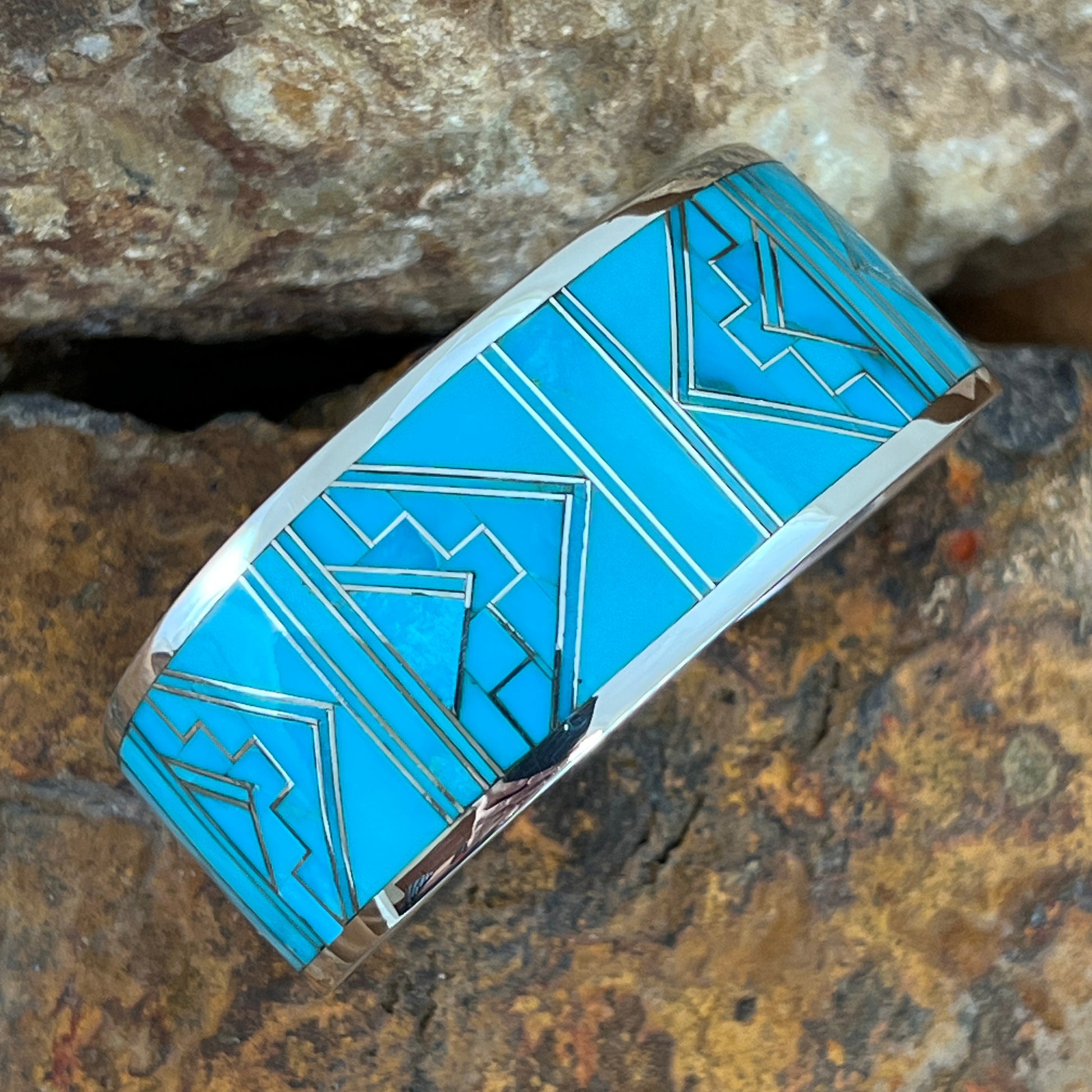 David Rosales Arizona Blue Fancy Inlaid Sterling Silver Bracelet