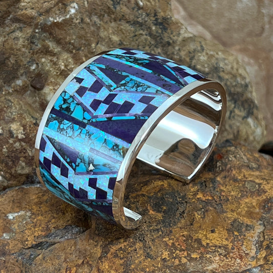 David Rosales Shalako Fancy Inlaid Sterling Silver Bracelet