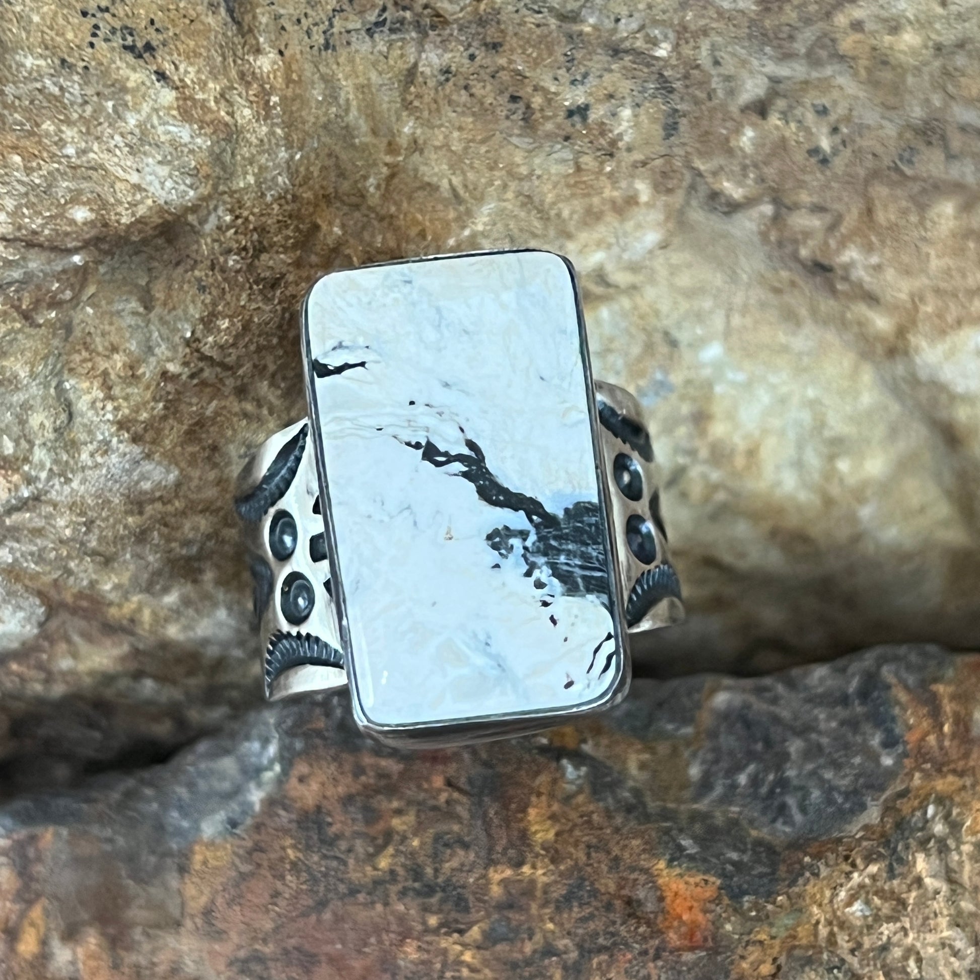 White Buffalo Sterling Silver Ring Size 6