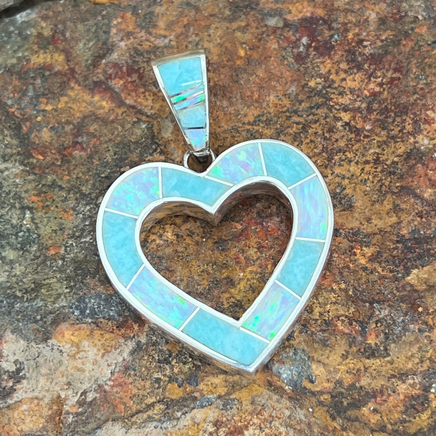 David Rosales Amazing Light Inlaid Sterling Silver Pendant Heart